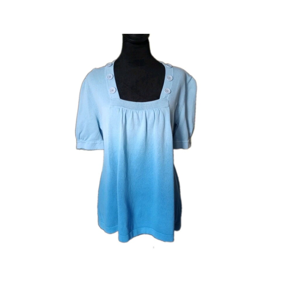 L.A. Blues Women's L Blue Gradient  Short Sleeve Square Neck Sweater, Vtg